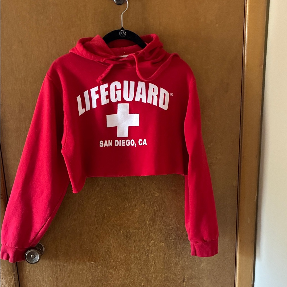 Red Lifeguard Cropped Hoodie San Diego CA